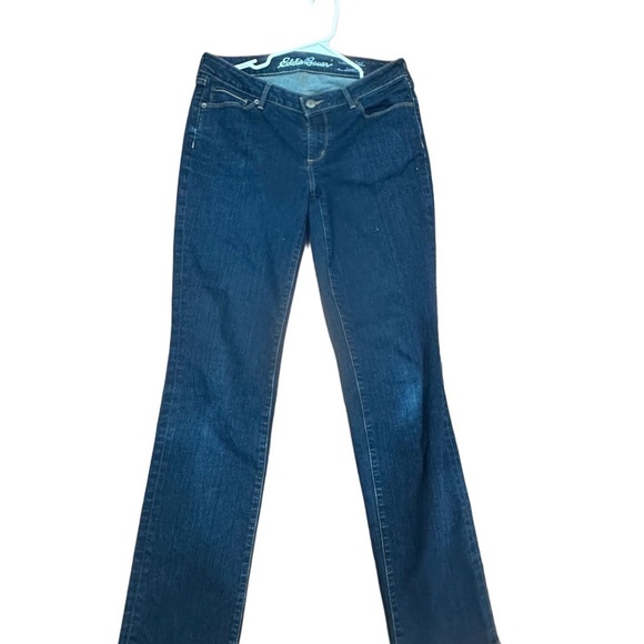 Eddie Bauer Women's Curvy Fit Trouser Leg Dark Bue Jeans size 10 - Picture 1 of 11